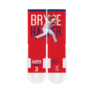 Bryce Harper Swinging with Name in Background Signature and Team Number 